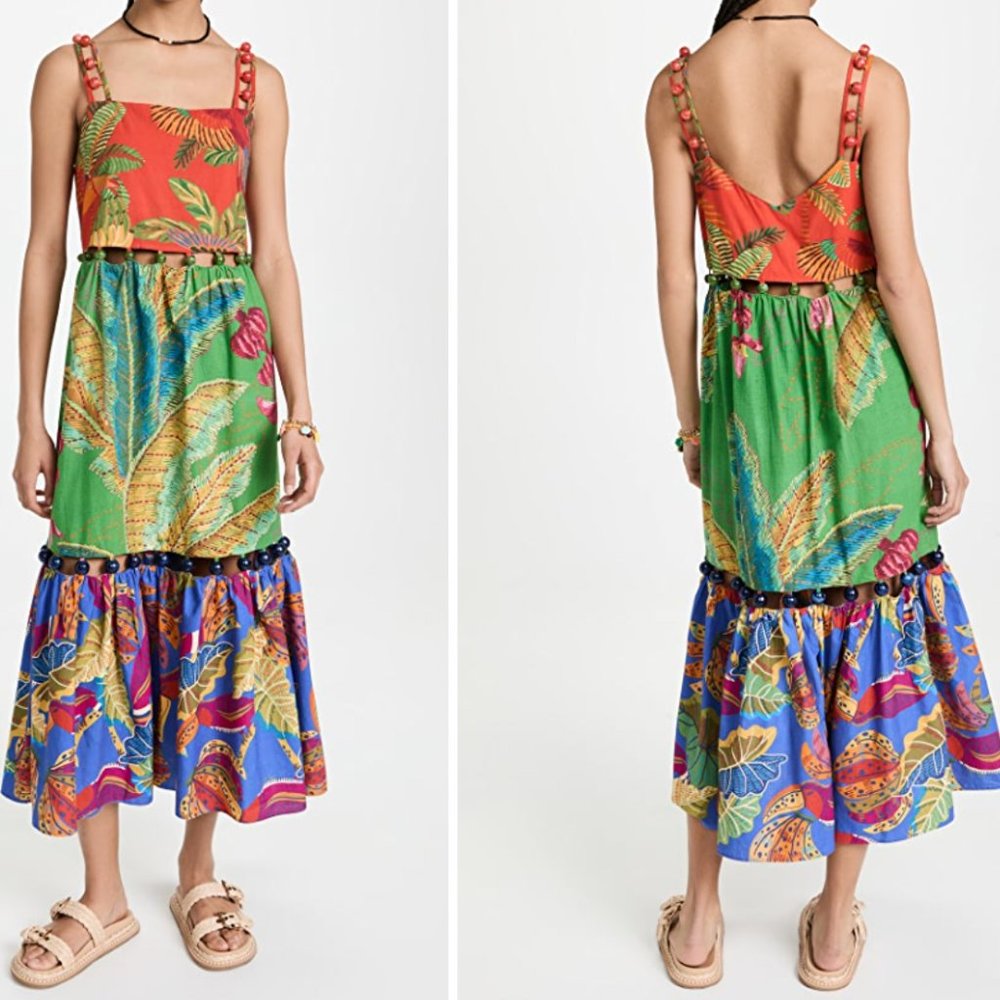 NWOT FARM Rio Mixed Prints Beaded Dress